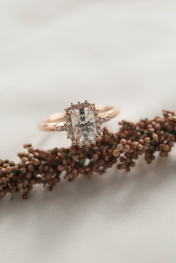 1.10CT Radiant Halo Moissanite Diamond Solitaire Engagement Ring For Women