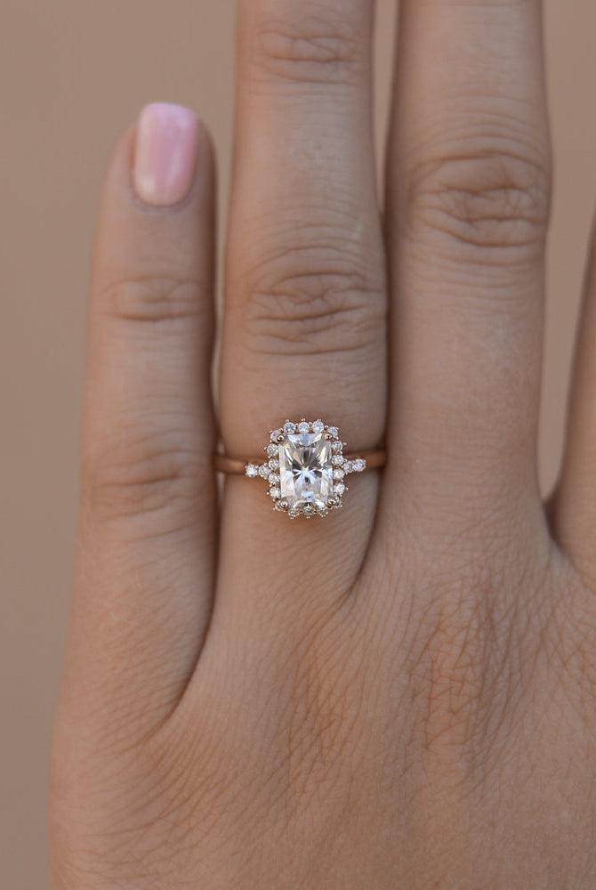 1.10CT Radiant Halo Moissanite Diamond Solitaire Engagement Ring For Women