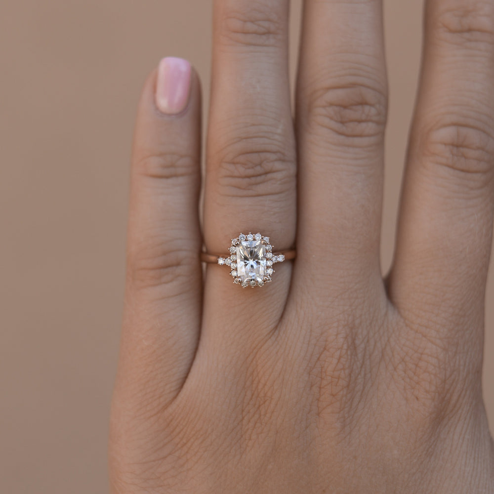 1.10CT Radiant Halo Moissanite Diamond Solitaire Engagement Ring For Women