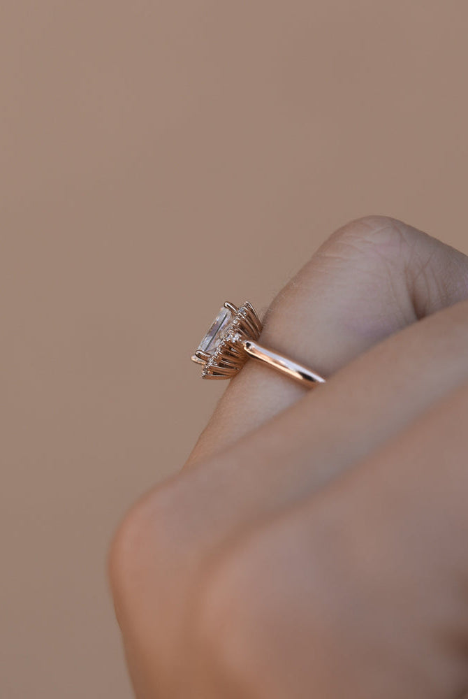 1.10CT Radiant Halo Moissanite Diamond Solitaire Engagement Ring For Women