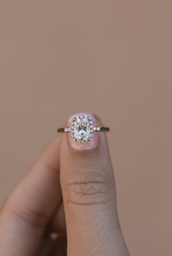 1.10CT Radiant Halo Moissanite Diamond Solitaire Engagement Ring For Women
