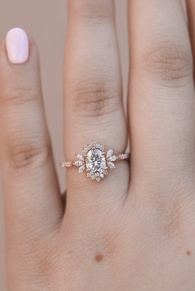Oval Cluster Moissanite Engagement Ring
