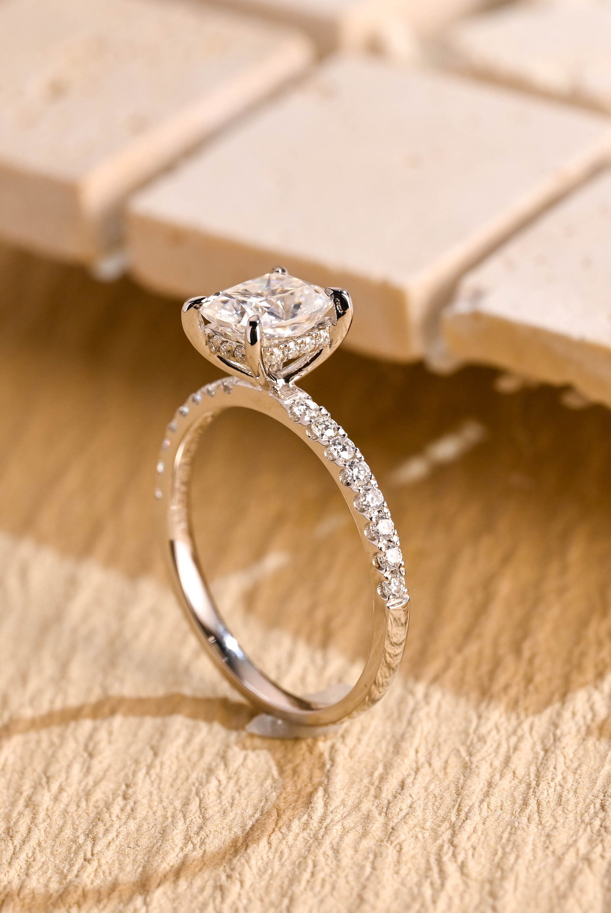 Cushion Cut Diamond Accent Ring