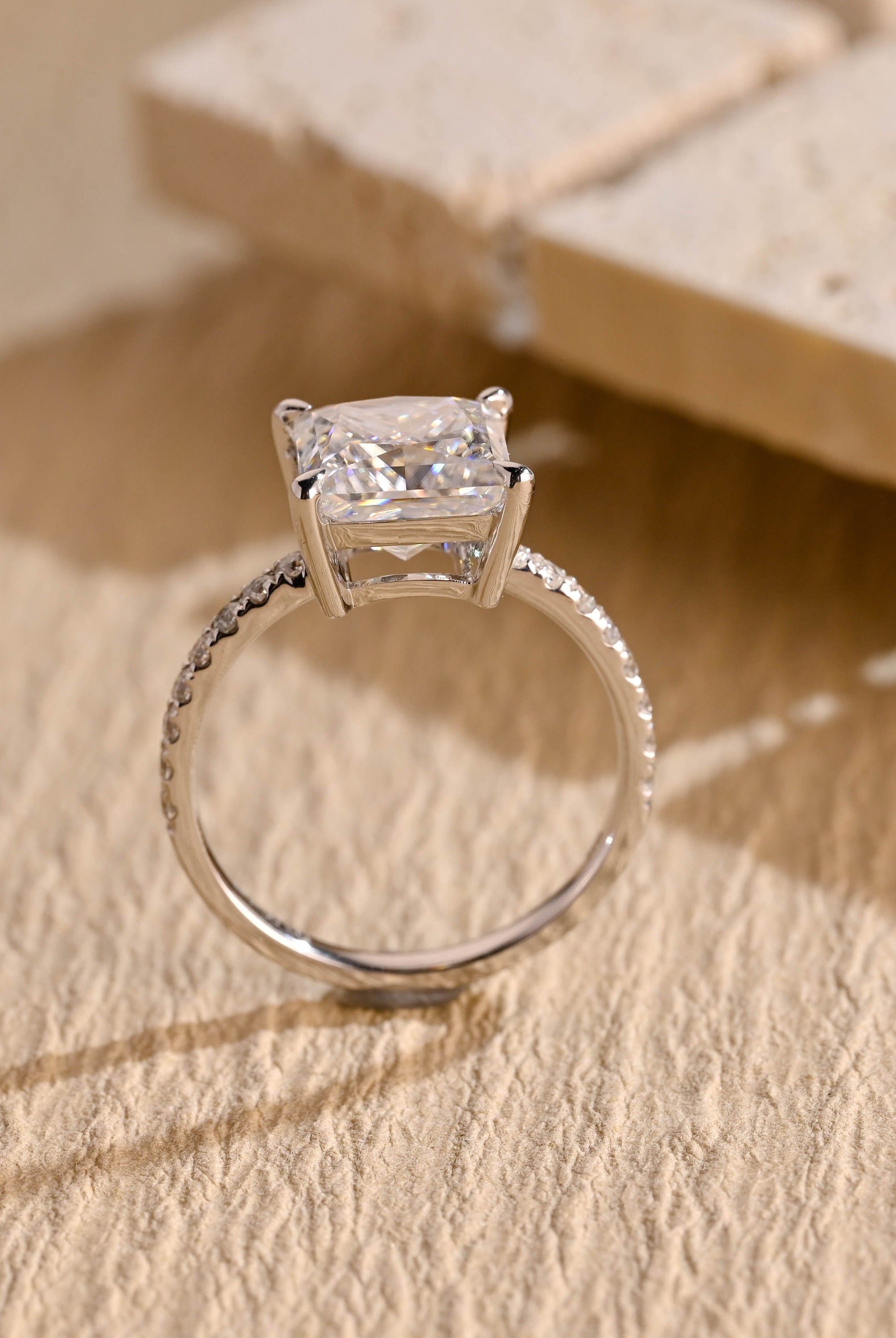White Gold Princess Cut Moissanite Ring