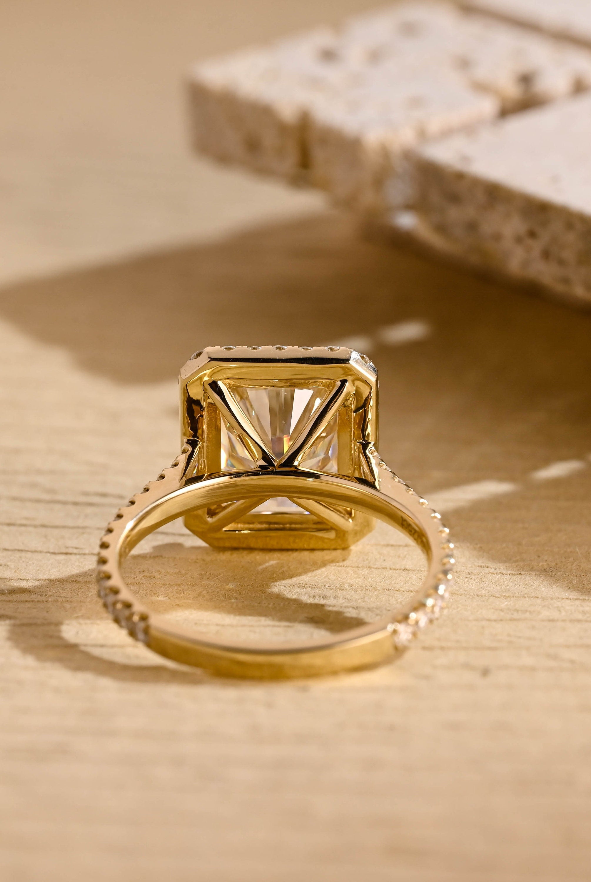 1 carat radiant moissanite halo ring gold