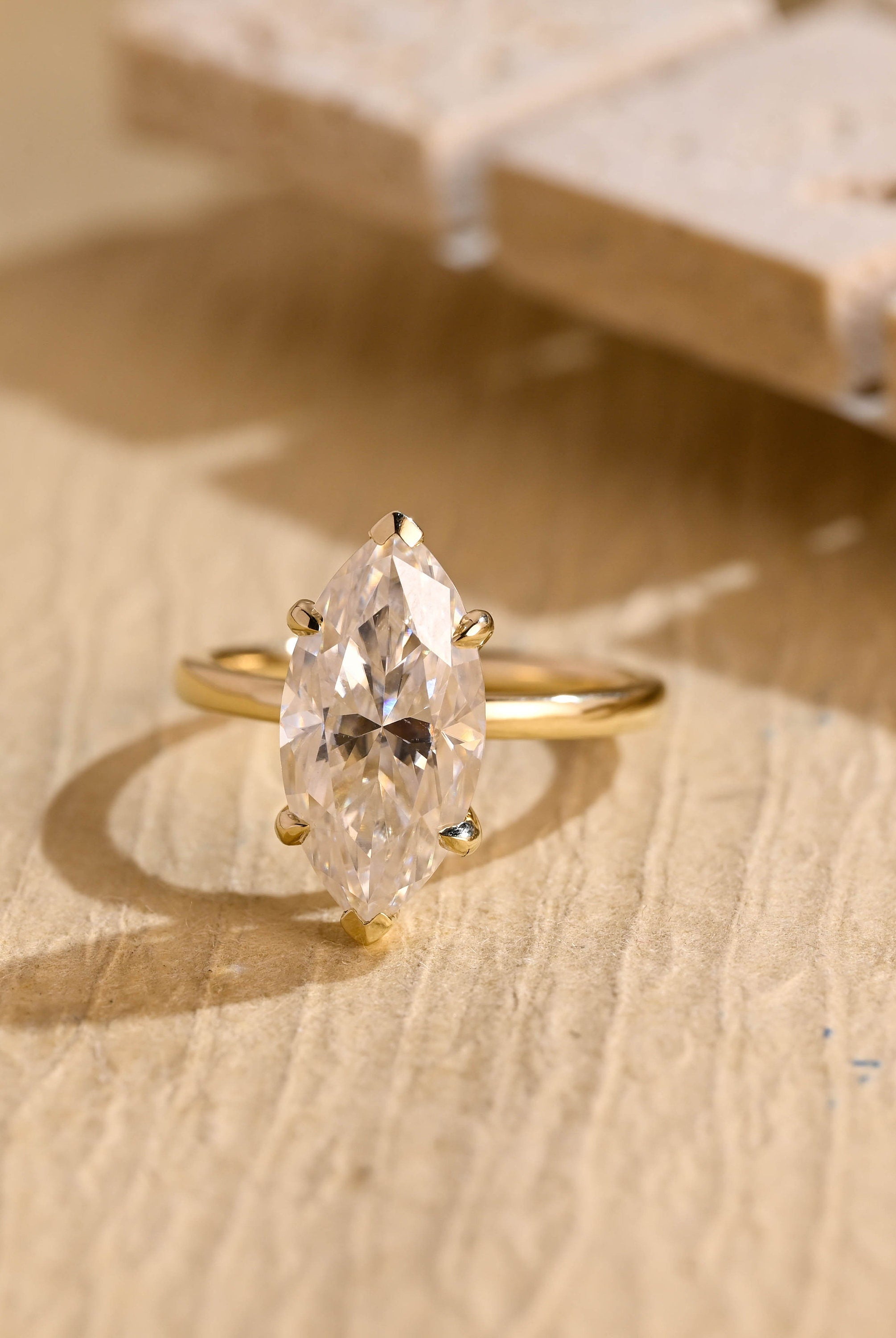 Elegant Marquise Moissanite Ring with Hidden Halo Detail