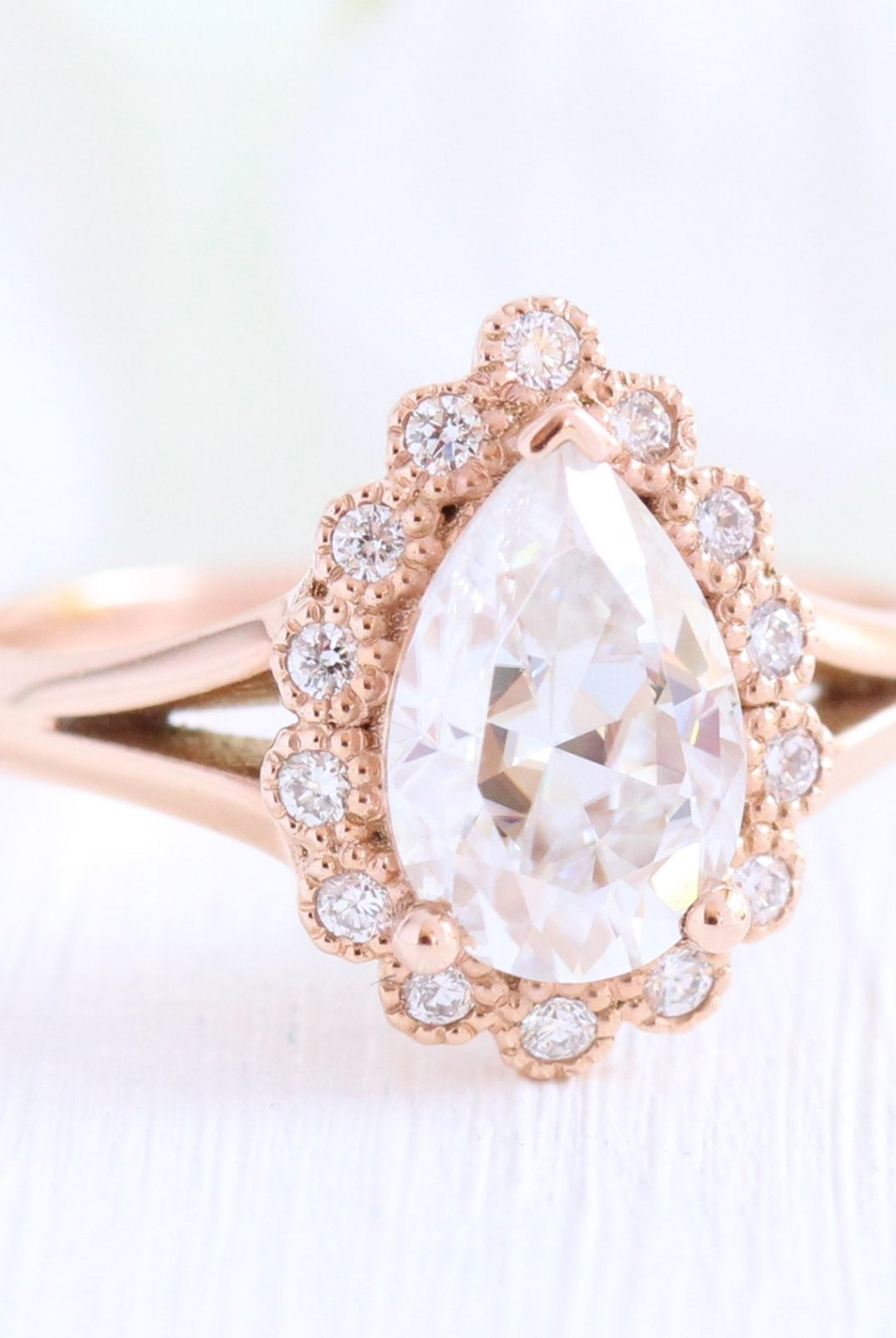 Pear Shape Halo Engagement Ring