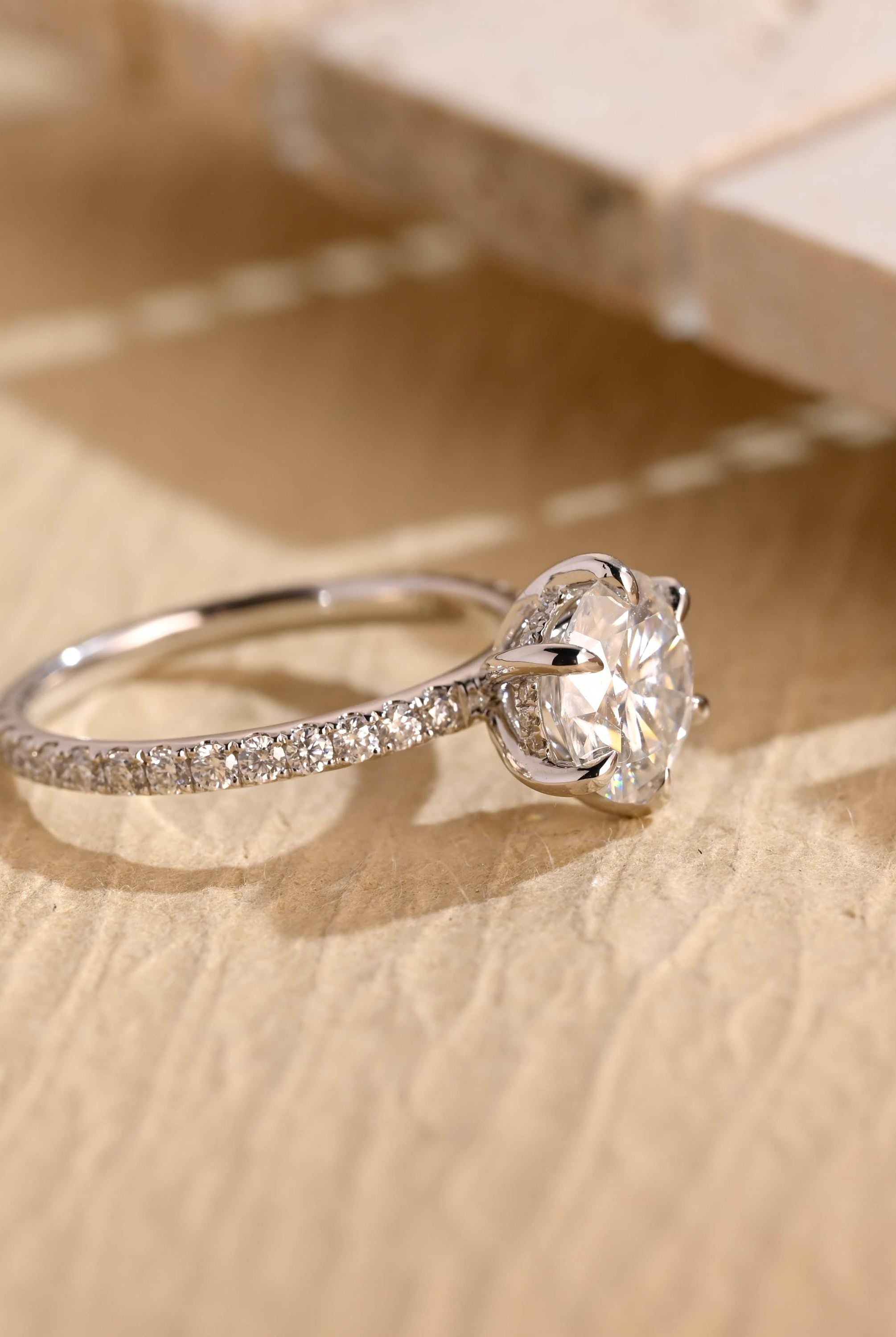Shop Hidden Halo Moissanite Engagement Rings USA