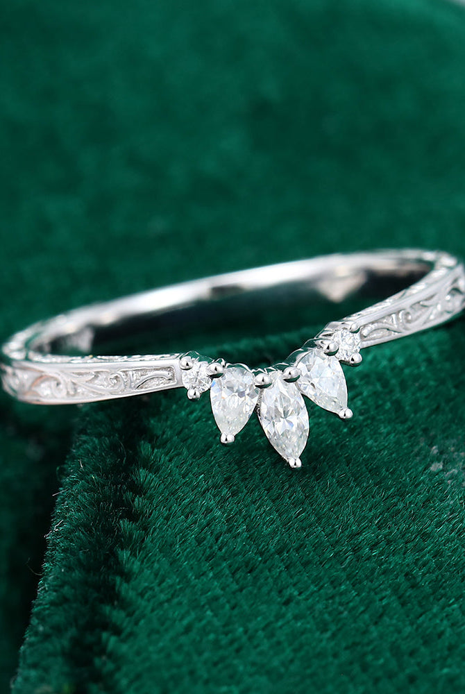 round-marquise-pear-moissanite-curved-wedding-band