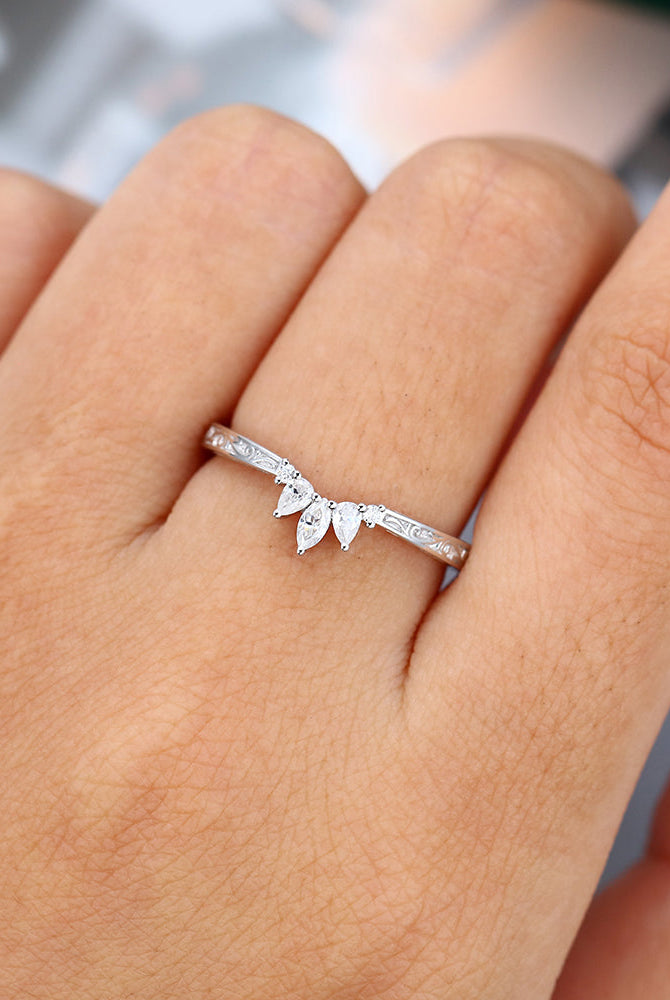 round-marquise-pear-moissanite-curved-wedding-band