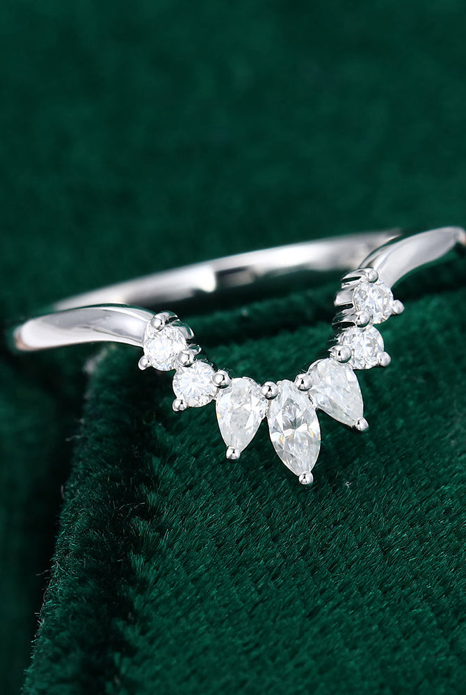 round-marquise-pear-moissanite-curved-wedding-band