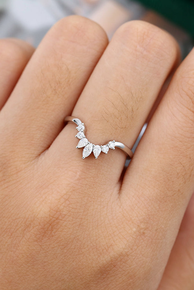 round-marquise-pear-moissanite-curved-wedding-band