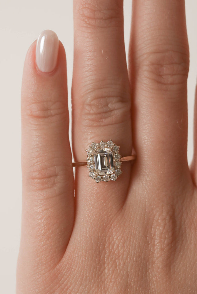 1.70CT Emerald Cut Halo Moissanite Diamond Solitaire Engagement Ring