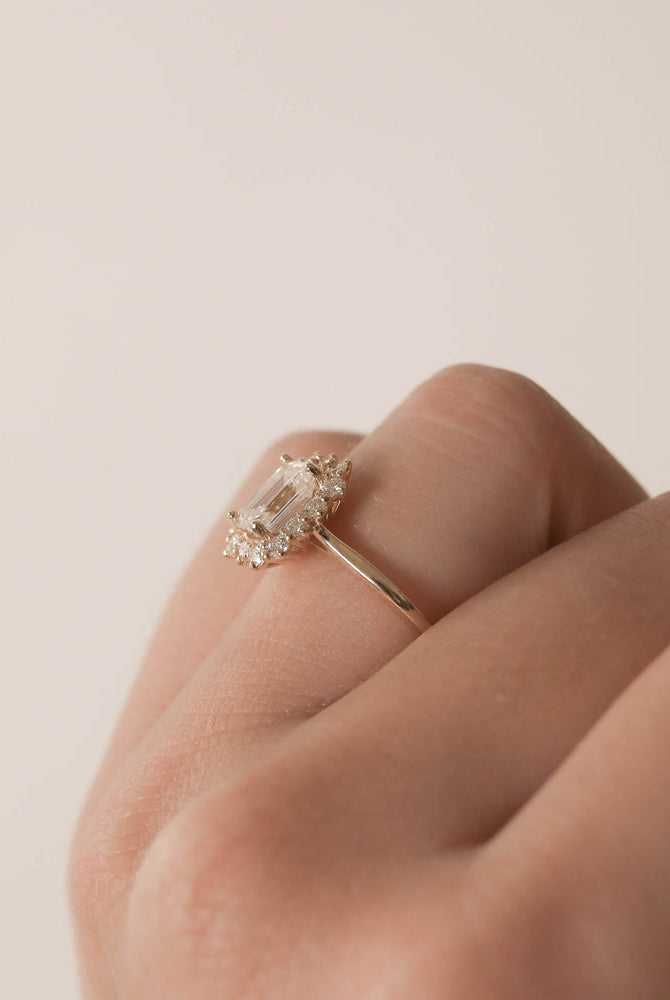 1.70CT Emerald Cut Halo Moissanite Diamond Solitaire Engagement Ring