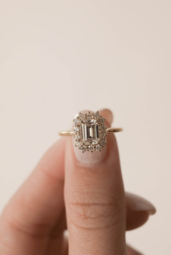 1.70CT Emerald Cut Halo Moissanite Diamond Solitaire Engagement Ring