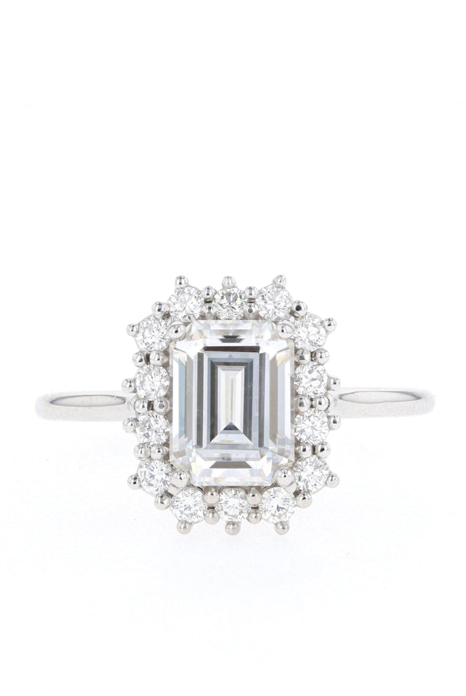 1.70CT Emerald Cut Halo Moissanite Diamond Solitaire Engagement Ring