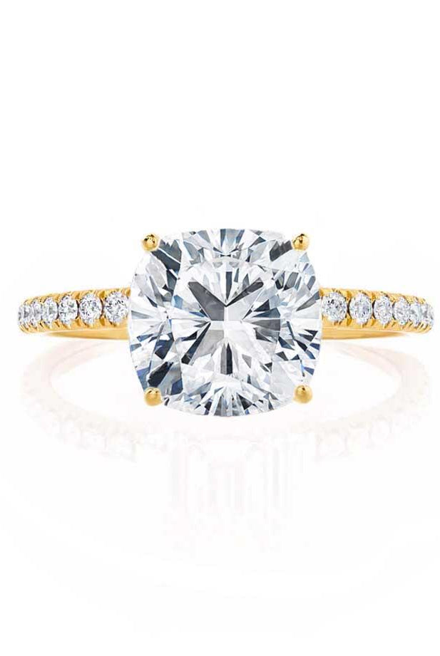 Cushion Shaped Moissanite Solitaire Style Engagement Ring