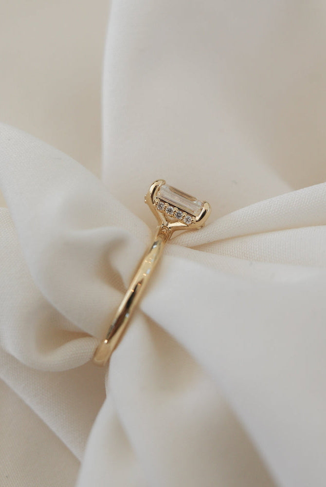 1.70CT Emerald Cut Hidden Halo Moissanite Diamond Engagement Ring For Her