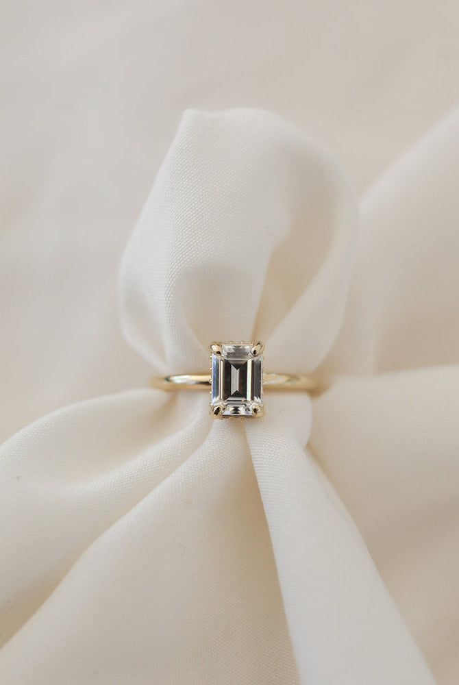 1.70CT Emerald Cut Hidden Halo Moissanite Diamond Engagement Ring For Her