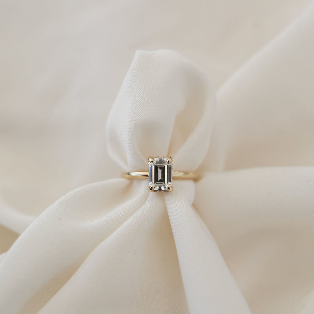 1.70CT Emerald Cut Hidden Halo Moissanite Diamond Engagement Ring For Her