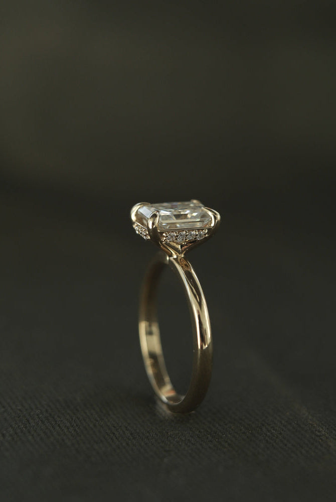 1.70CT Emerald Cut Hidden Halo Moissanite Diamond Engagement Ring For Her
