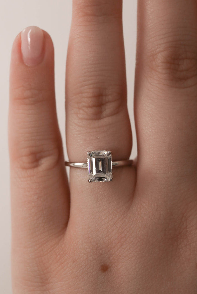 1.70CT Emerald Cut Hidden Halo Moissanite Diamond Engagement Ring For Her