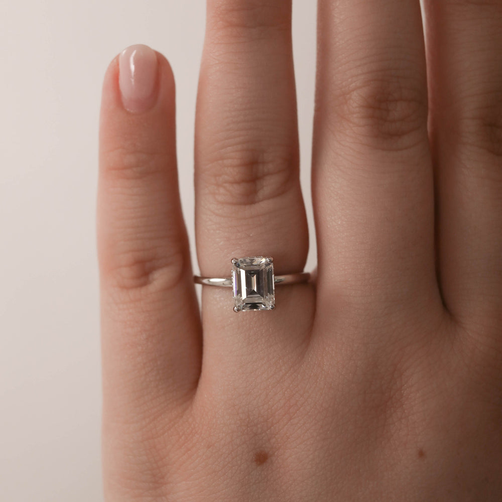 1.70CT Emerald Cut Hidden Halo Moissanite Diamond Engagement Ring For Her