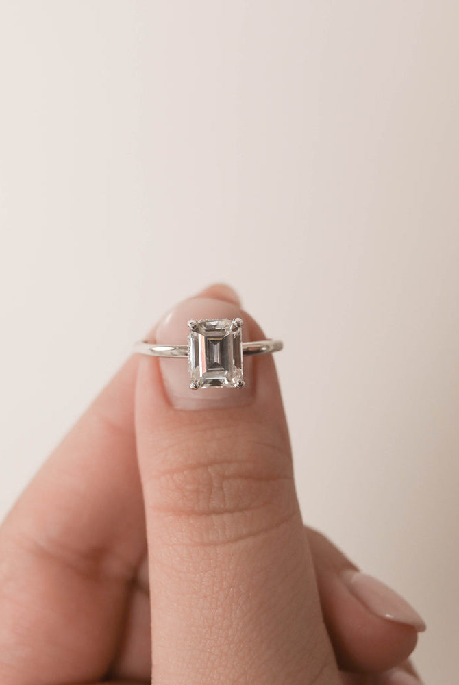 1.70CT Emerald Cut Hidden Halo Moissanite Diamond Engagement Ring For Her