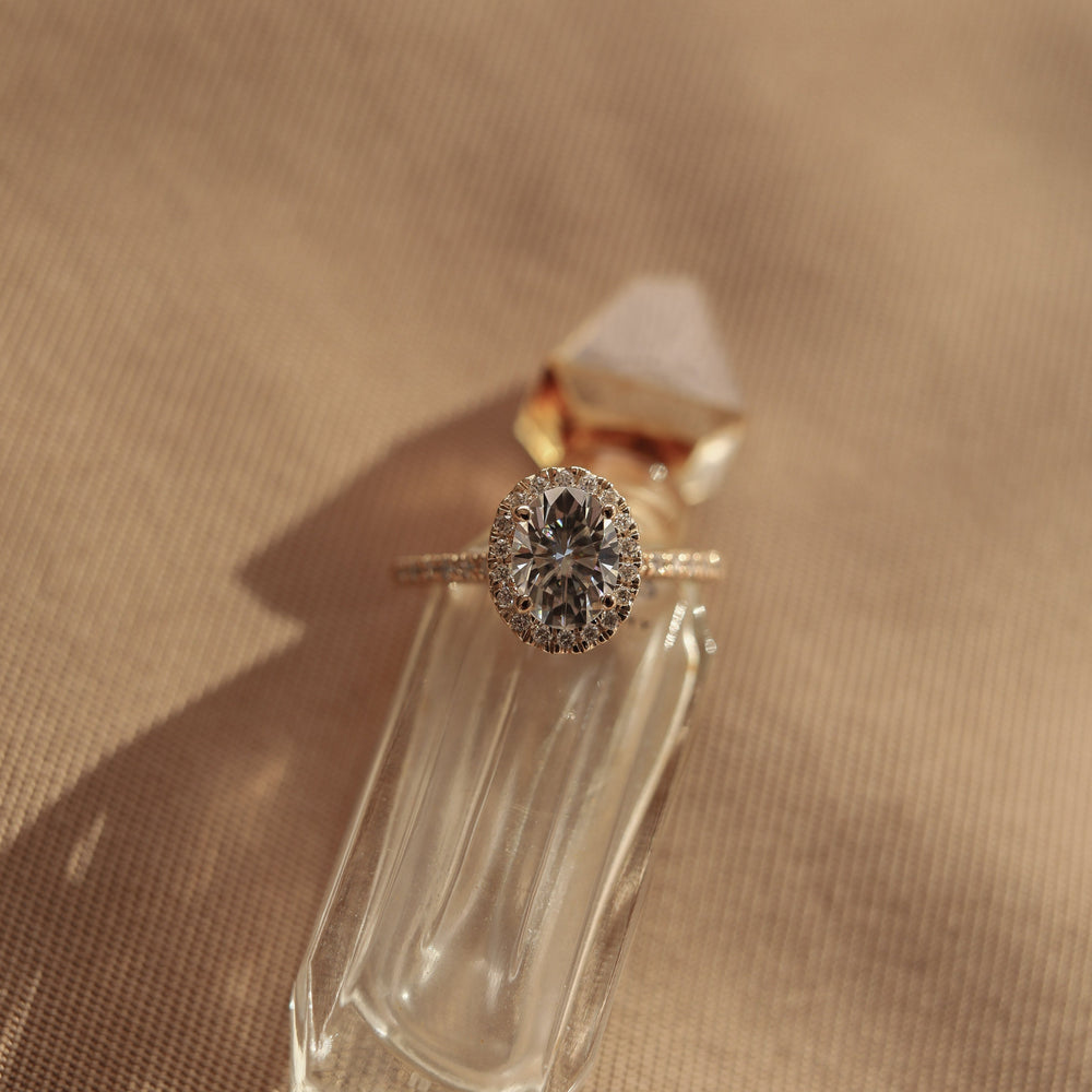 1.20CT Oval Halo Moissanite Diamond Engagement Ring
