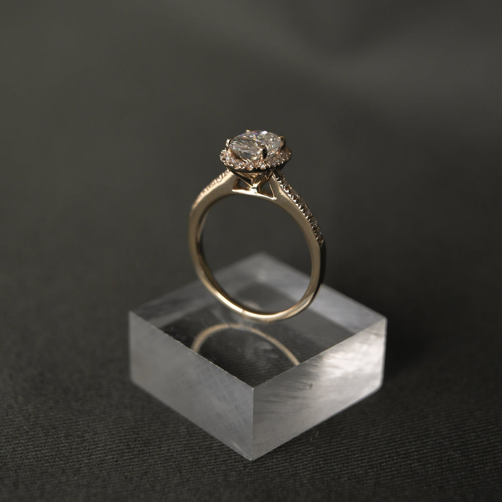 1.20CT Oval Halo Moissanite Diamond Engagement Ring