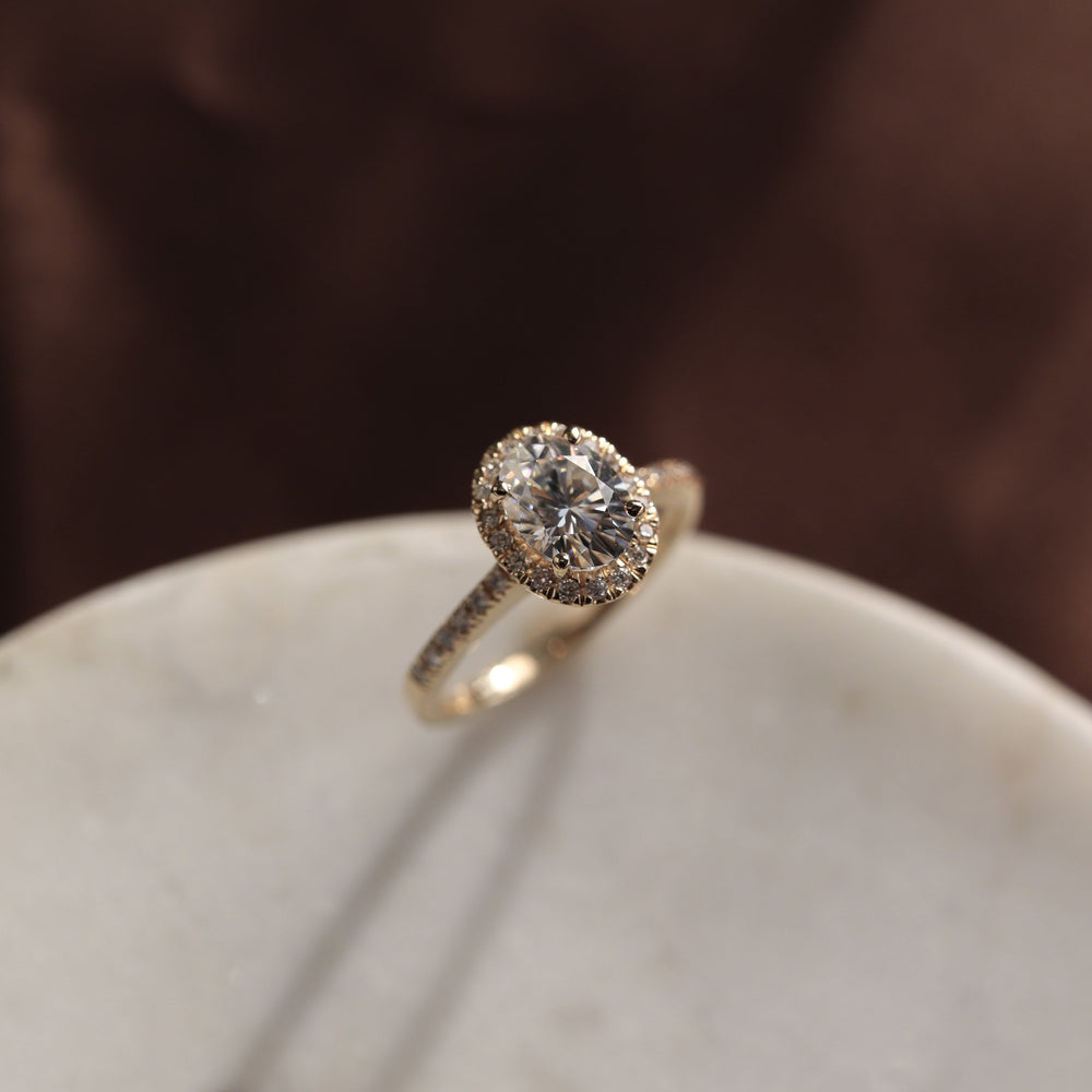 1.20CT Oval Halo Moissanite Diamond Engagement Ring