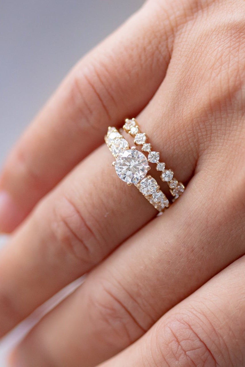 1.45CT Round Seven Stone Moissanite Diamond Solitaire Engagement Ring