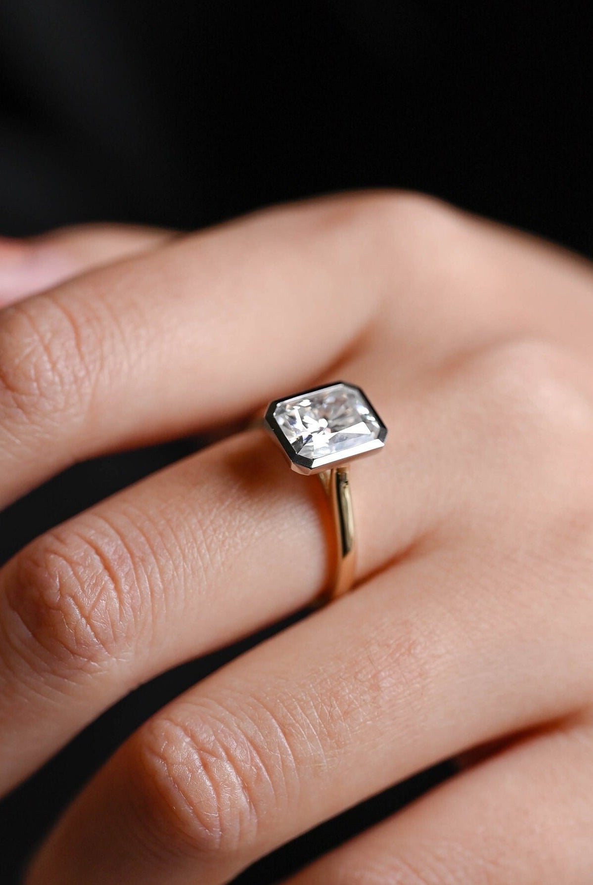 elegant bezel solitaire engagement ring moissanite