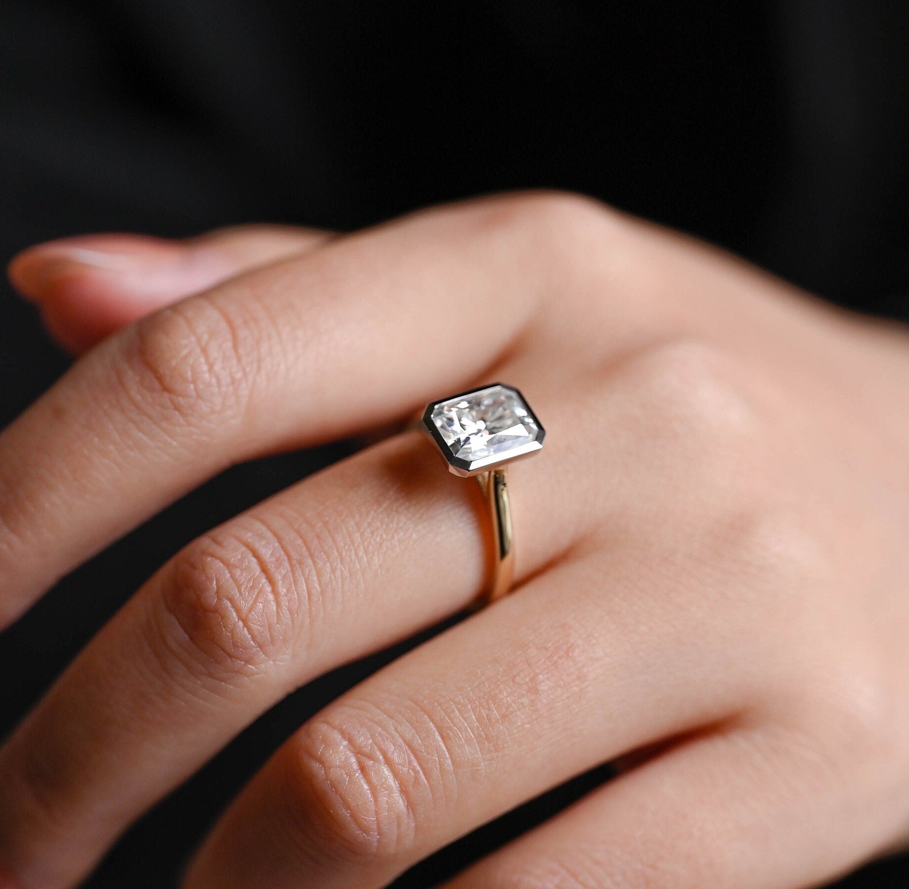 elegant bezel solitaire engagement ring moissanite