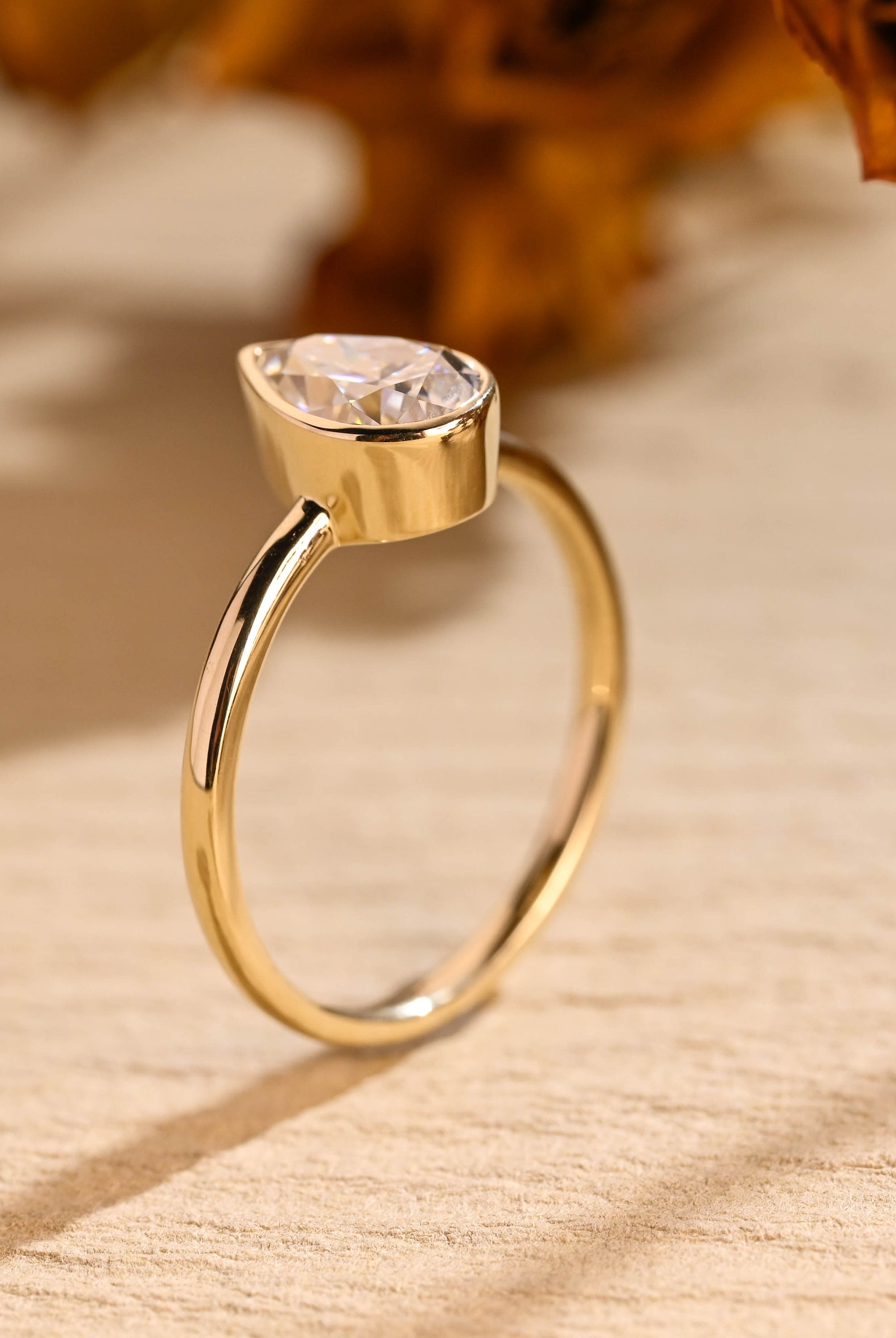 luxury pear bezel moissanite engagement ring