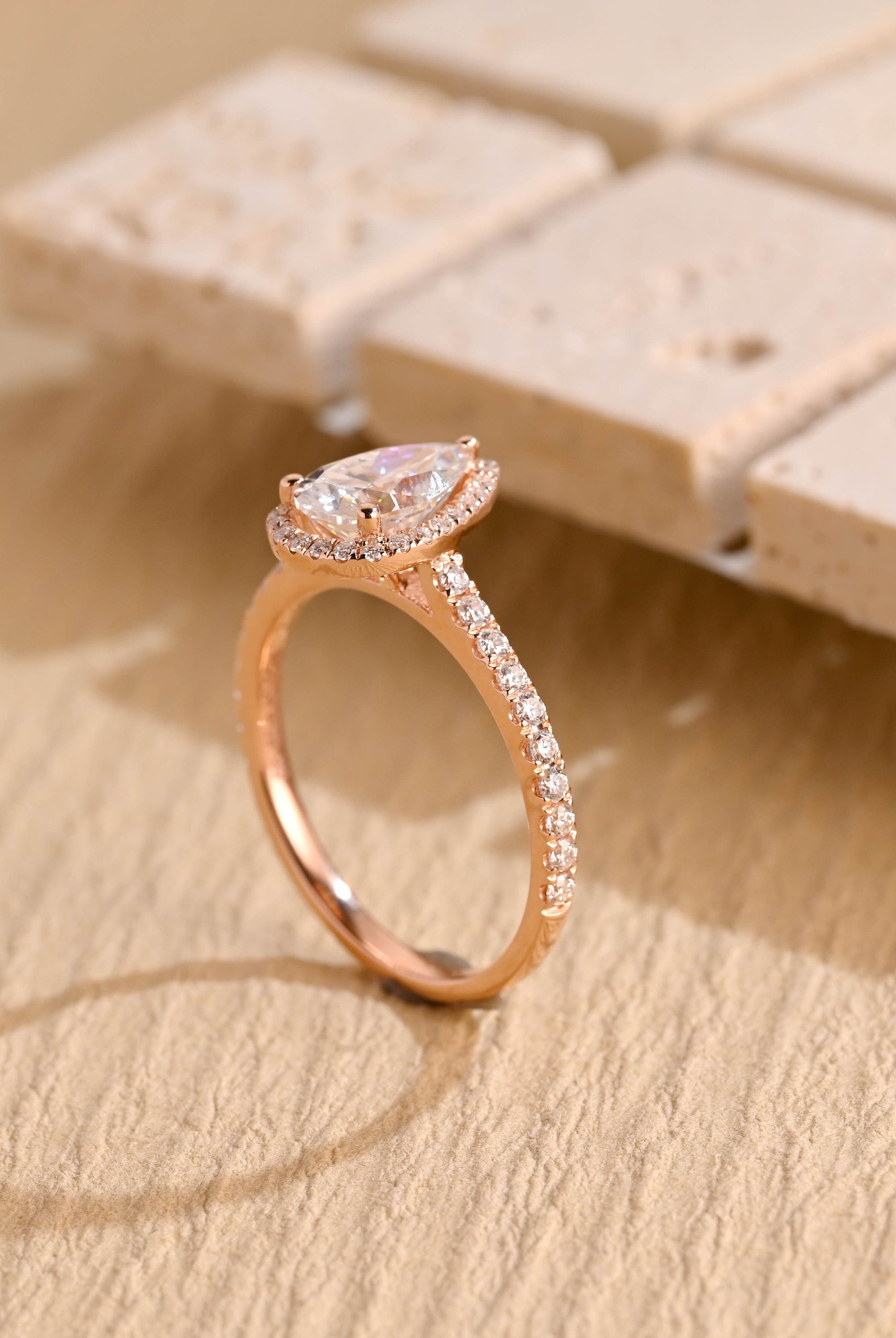 classic pear halo engagement ring moissanite