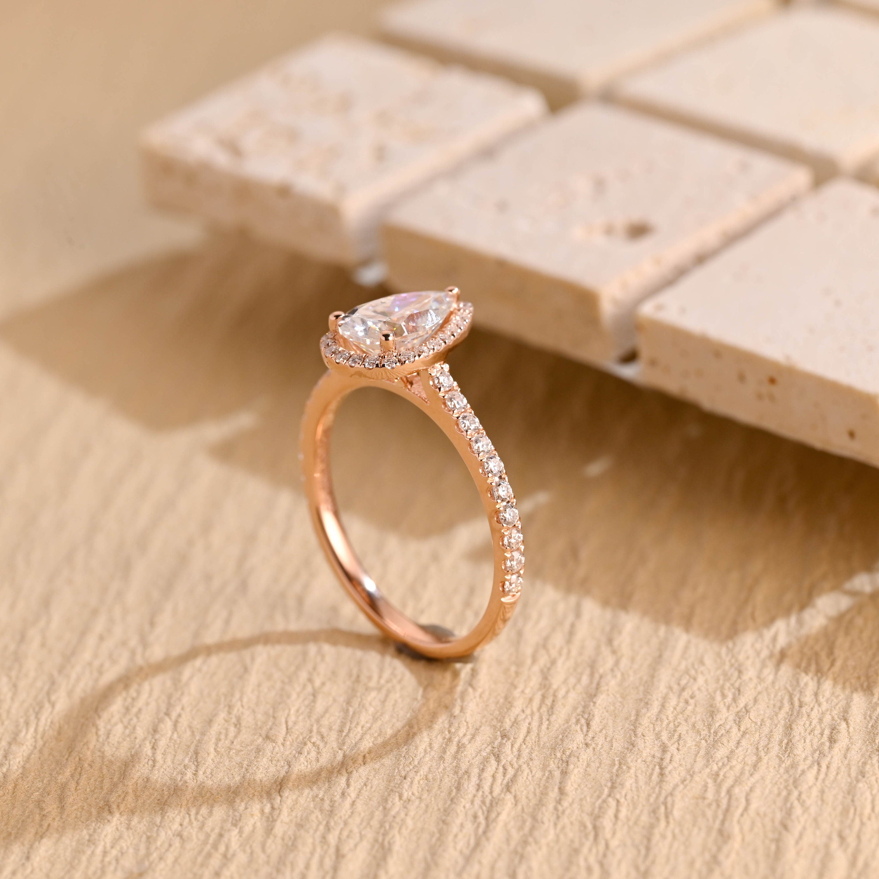 classic pear halo engagement ring moissanite