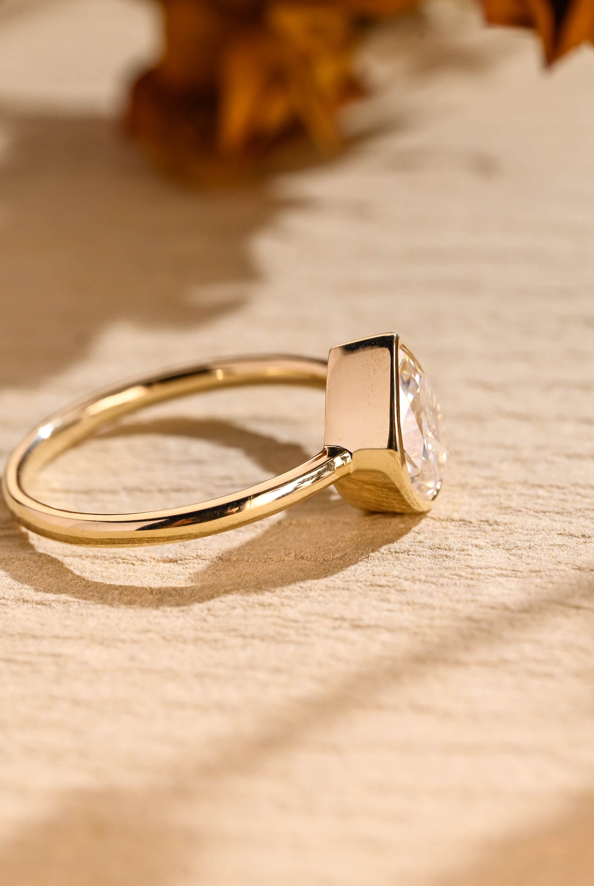 luxury pear bezel moissanite engagement ring