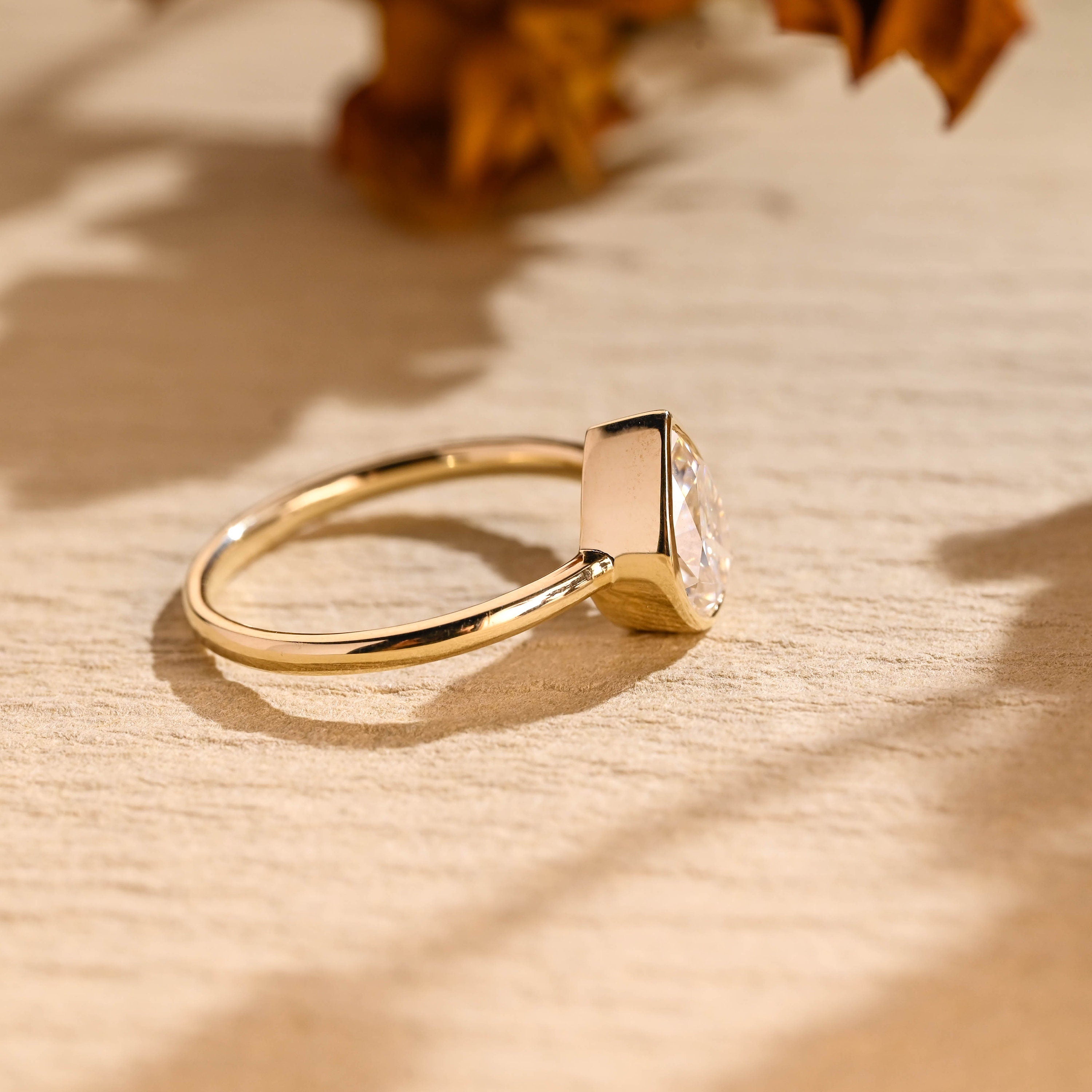 luxury pear bezel moissanite engagement ring