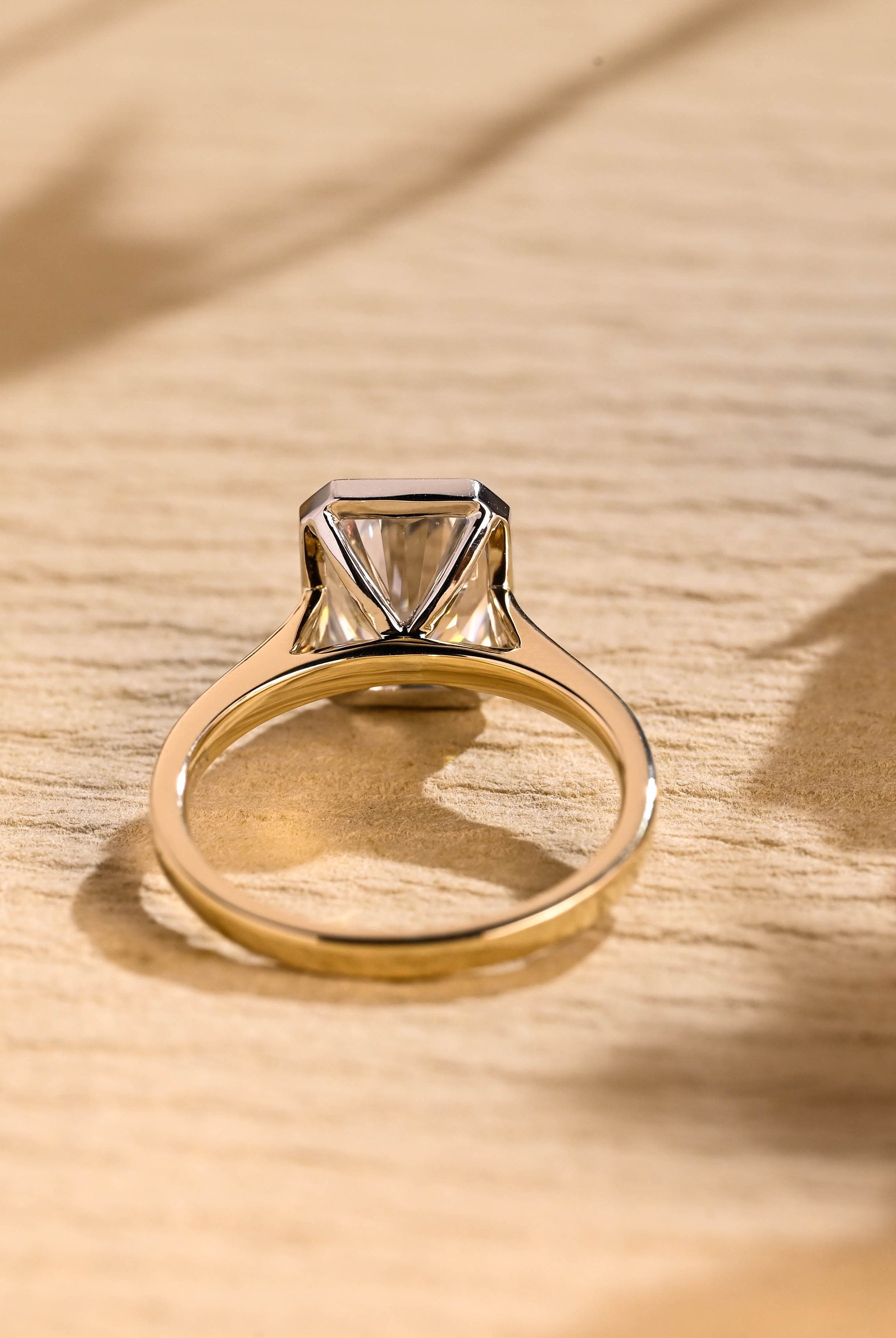lab diamond alternative bezel engagement ring moissanite
