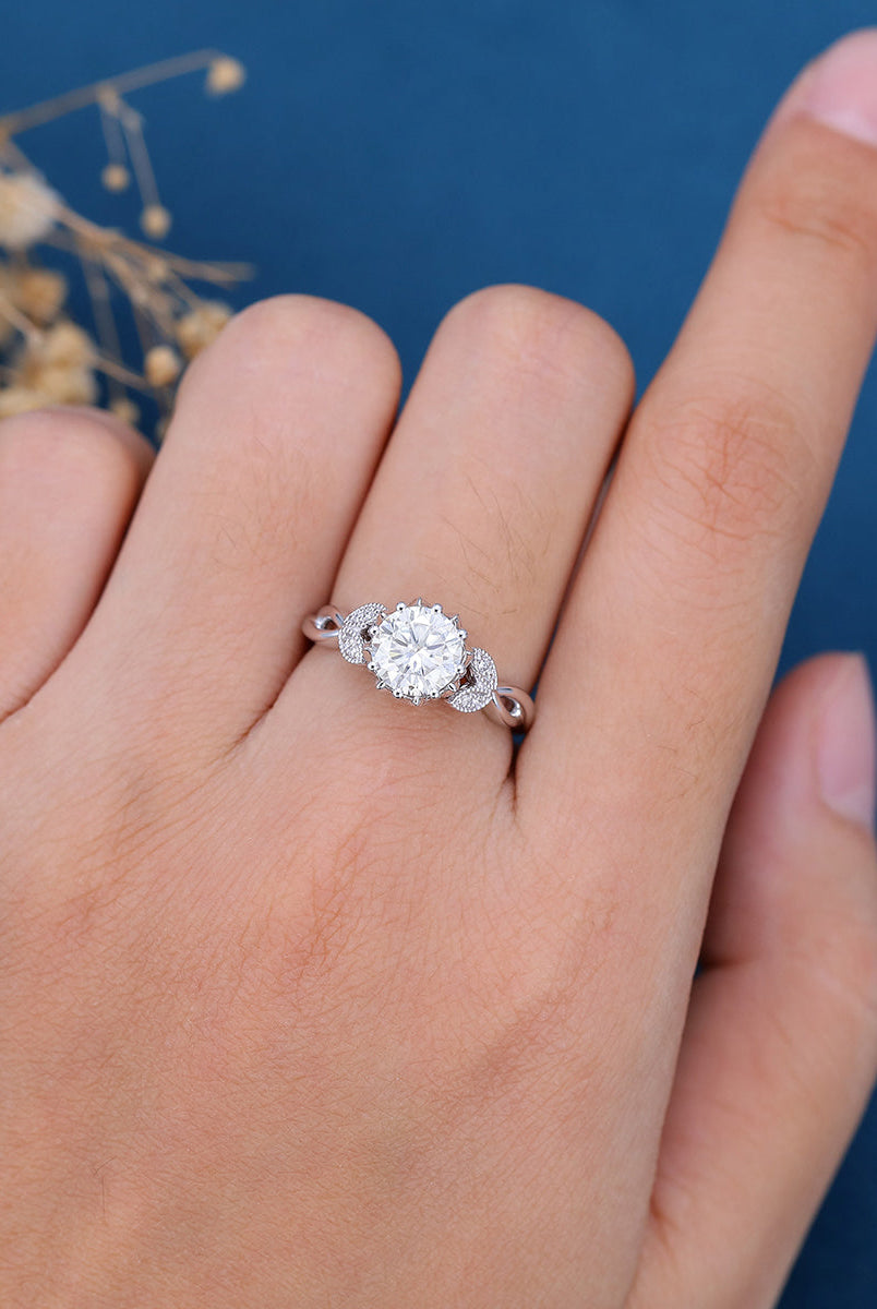 round-shaped-moissanite-milgrain-art-deco-engagement-ring