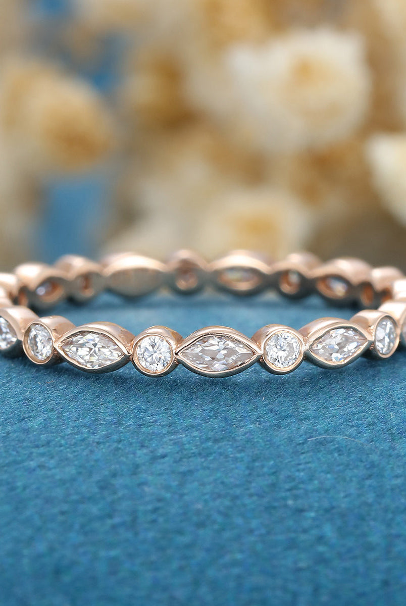 round-marquise-shaped-moissanite-bezel-wedding-band