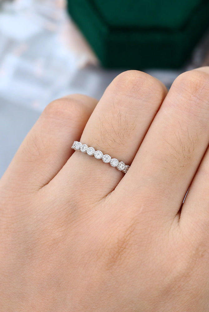 round-moissanite-milgrain-wedding-band