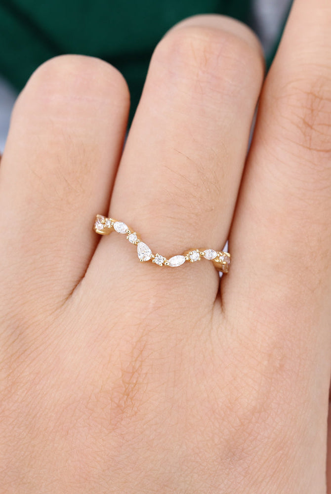 marquise-pear-round-moissanite-curved-wedding-band