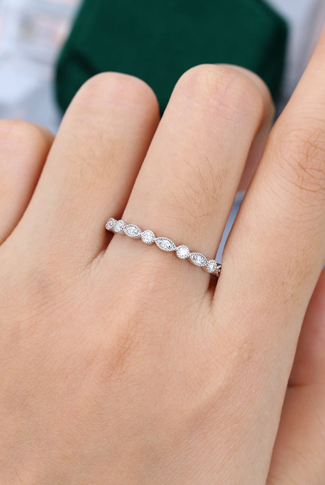 round-moissanite-milgrain-wedding-band