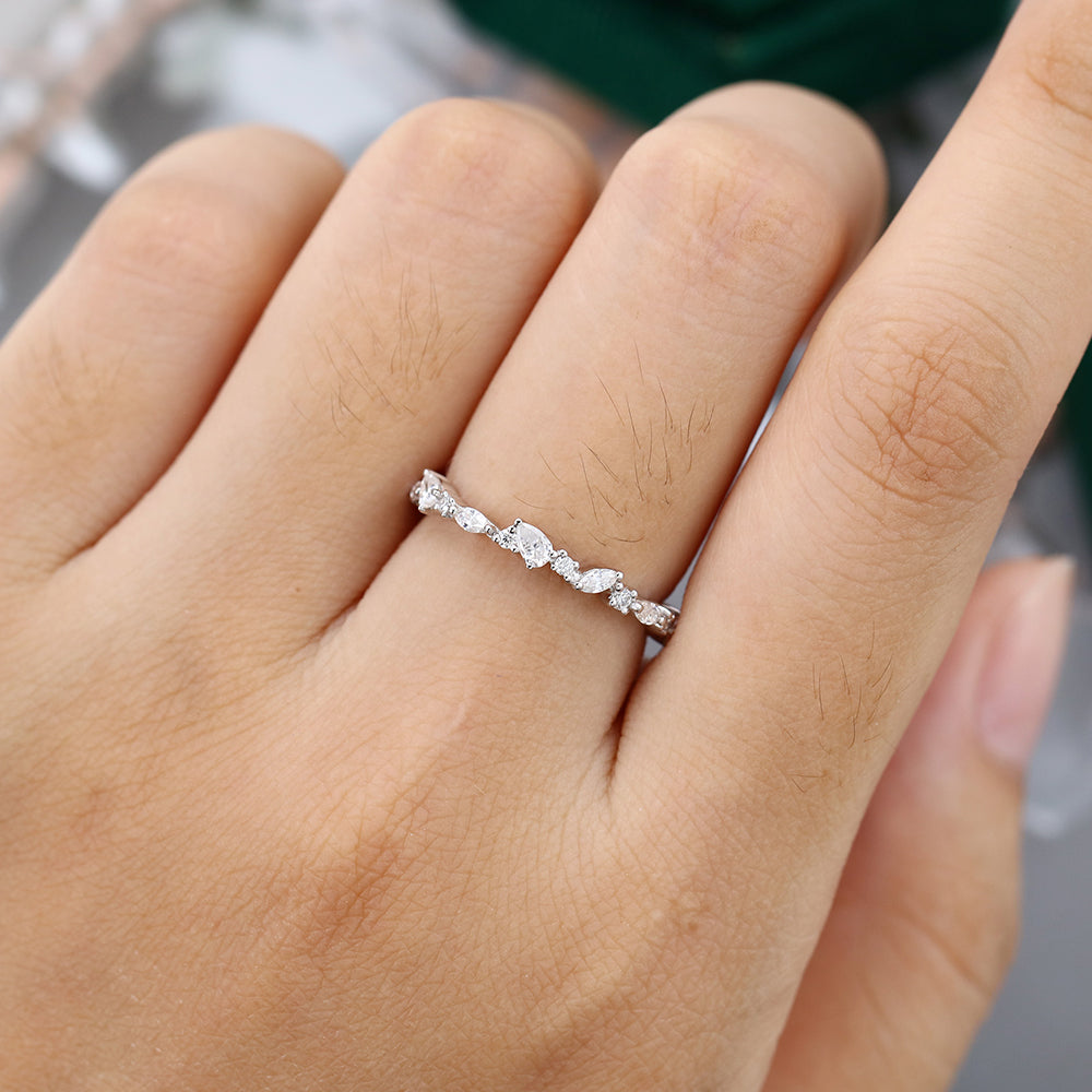 marquise-round-pear-moissanite-cluster-wedding-band