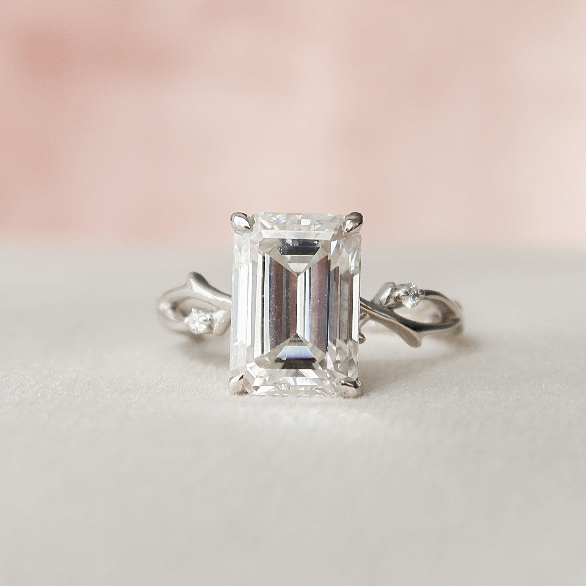 Emerald Moissanite Diamond Ring