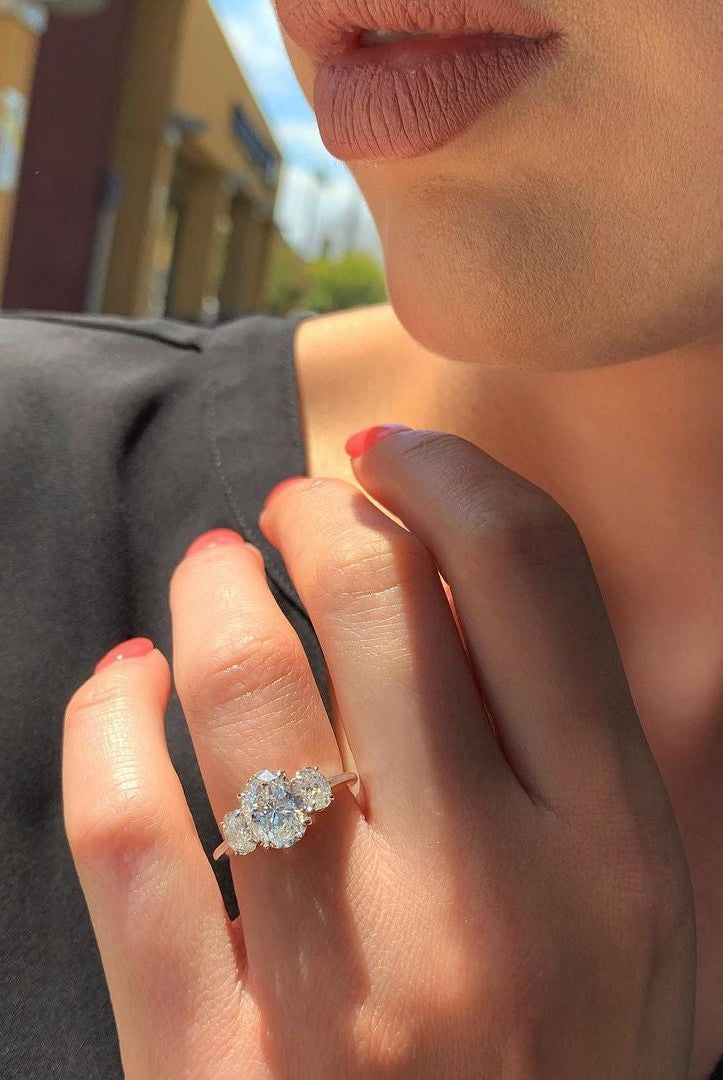 Oval Three Stone Moissanite Ring