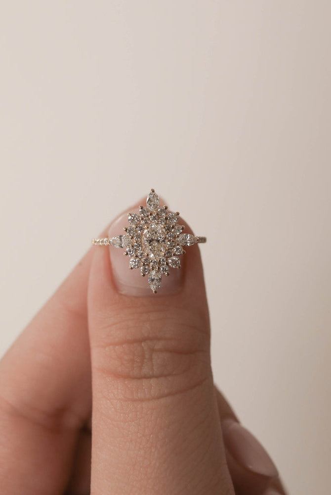 Oval Halo Cluster Ring