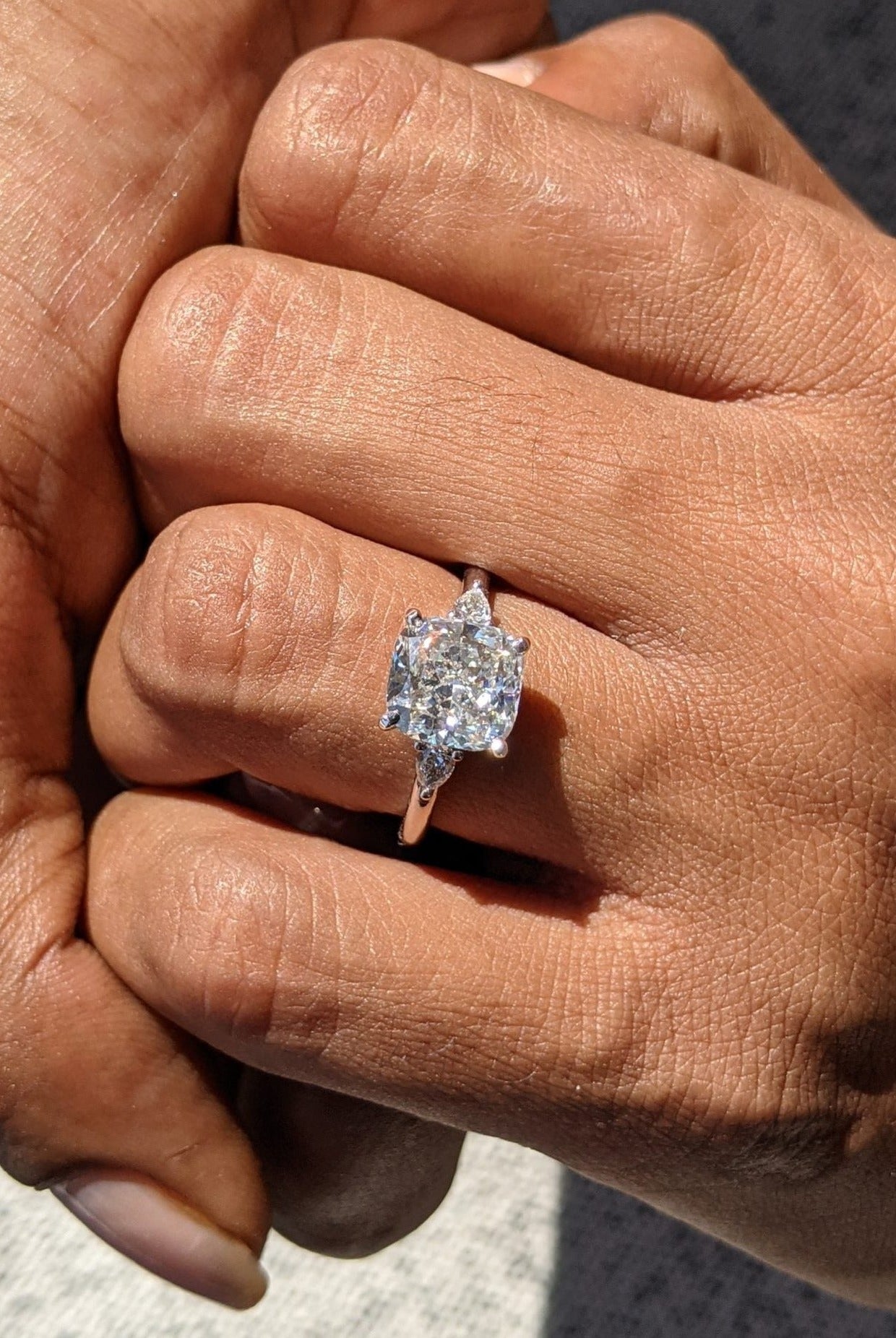 2.66CT Cushion Three Stone Moissanite Diamond Solitaire Engagement Ring